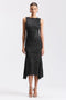 Sequin Knit Boat Neck Asymmetric Hem Midi Sweater Dress - Black