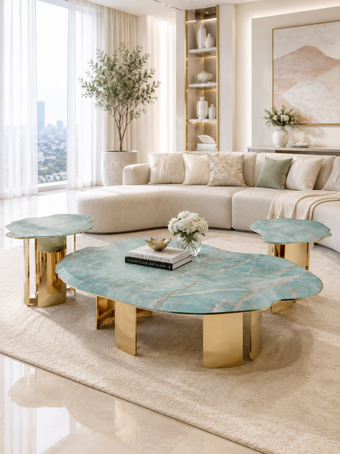 Serene Marble & Gold Coffee Table Set