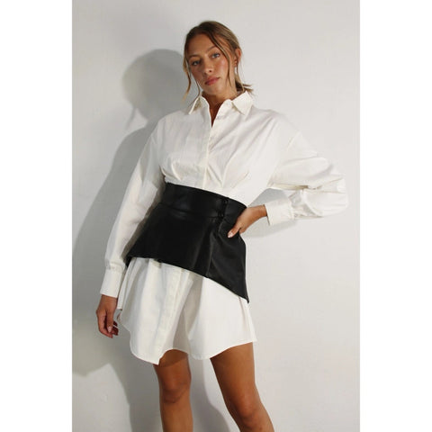 Shirts Dress with Wrap Skirt Set-Set-Mulla-S-WHITE-Urbanheer