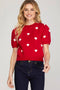 Short Puff Sleeve Heart Pattern Sweater Top-Sweater Top-Peace Love Line-S-RED-Urbanheer