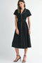 Short Sleeve Collared Midi Dress with Pearl Detail - Black