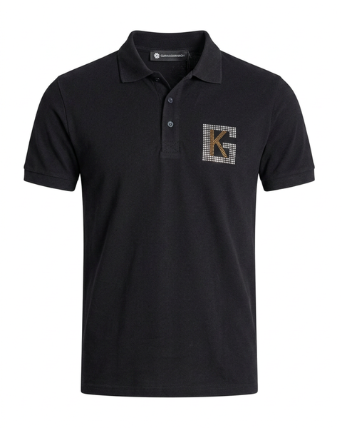 Short Sleeve Polo Shirt Black/Gold Silver Logo