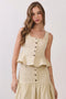 Side Smocked Peplum Button Front Top