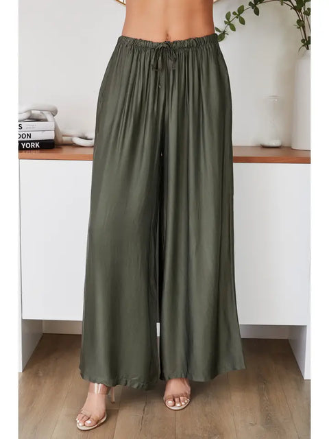 Silky Wide Leg Pants ARMY Green-Pants-MILIO MILANO-XS-ARMY Green-Urbanheer