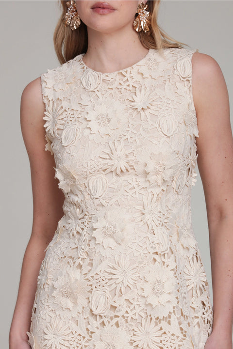 Sleeveless 3D Floral Lace Mini Dress
