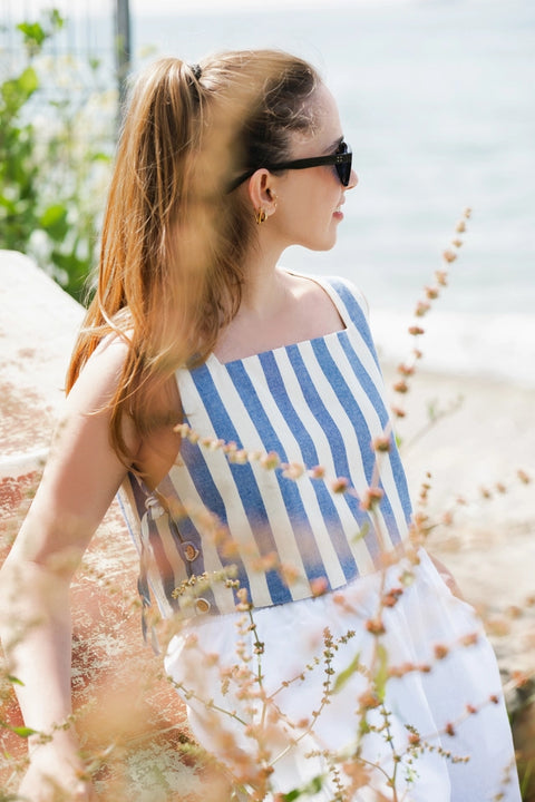 Sleeveless Boxy Striped Crop Top-Top-Moa-blue stripes-Urbanheer