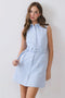 Sleeveless Contrast Stitch Belted Mini Dress