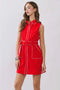 Sleeveless Contrast Stitch Belted Mini Dress