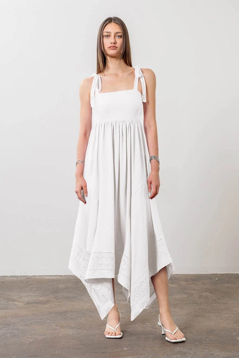 Sleeveless Handkerchief Embroidered Midi Dress-Dress-Moon River-XS-WHITE-Urbanheer