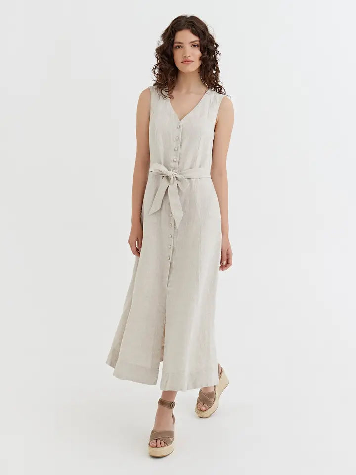 Sleeveless Linen Dress ACADIA in Natural melange | MagicLinen L