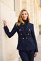 Slim Blazer Jacket With Gold Buttons Winter Material Navy Blue-Jacket-Attentif Paris-S-Urbanheer