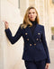 Slim Blazer Jacket With Gold Buttons Winter Material Navy Blue-Jacket-Attentif Paris-S-Urbanheer
