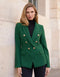 Slim Blazer Jacket With Gold Buttons Winter Material Green-Jacket-Attentif Paris-S-Urbanheer