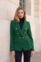 Slim Blazer Jacket With Gold Buttons Winter Material Green-Jacket-Attentif Paris-S-Urbanheer
