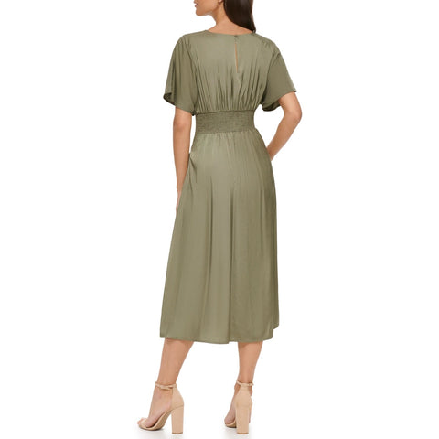 Smock Waist Woven Midi Sage-Dress-Kensie & Siena-2-Urbanheer