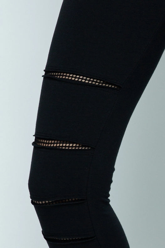 Solid Mesh Paneled Leggings (Black)