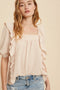 Square Neck Ruffled Waffle Knit NUDE-Top-In Loom-S-Urbanheer