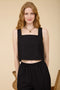 Square Neck Sleeveless Back Button Linen Top