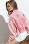Star Rhinestone Fringe Back Elastic Denim Jacket Hot Pink-Jacket-Blue B-S-HOT PINK-Urbanheer