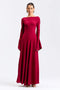 Stretch Crepe Lace-Up Back Flounce-Sleeve Maxi Dress
