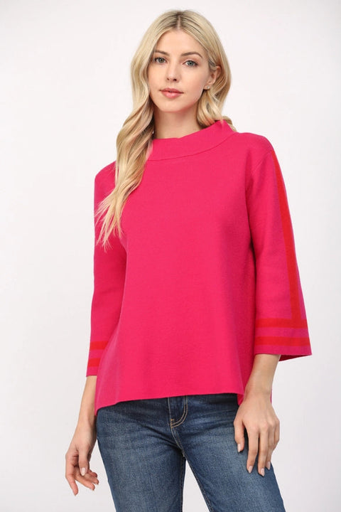 Stripe Mock Neck Sweater FUCHSIA-Sweater-FATE-S-FUCHSIA-Urbanheer