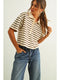 Stripe Pattern Short Sleeve Polo Shirts | Brown