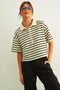 Stripe Pattern Short Sleeve Polo Shirt | Black
