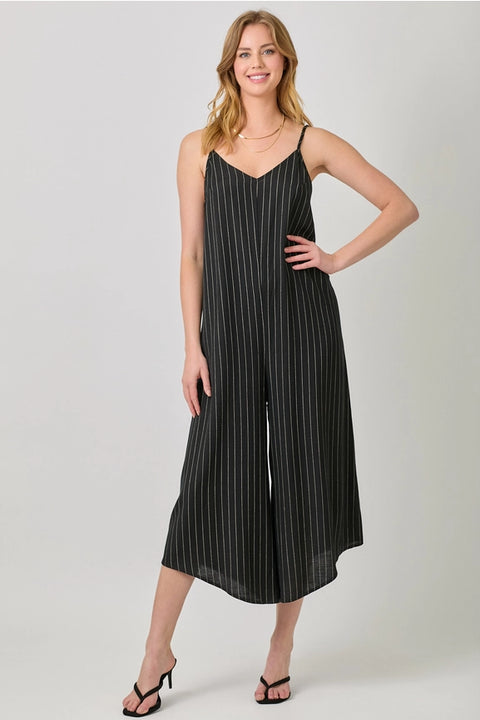 Stripe Sleeveless V-Neck Jumpsuit Black-Jumpsuit-Mystree-S-Black-Urbanheer