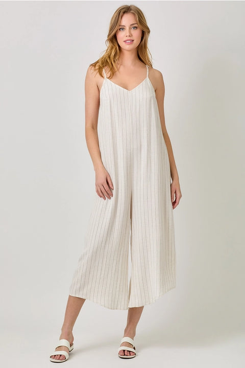 Stripe Sleeveless V-Neck Jumpsuit Ivory-Jumpsuit-Mystree-S-Ivory-Urbanheer