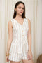 Stripe V Neck Sleeveless Button Down Longline Vest