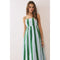 Striped Back Smocked Detail Side Pocket Maxi Dress - Green
