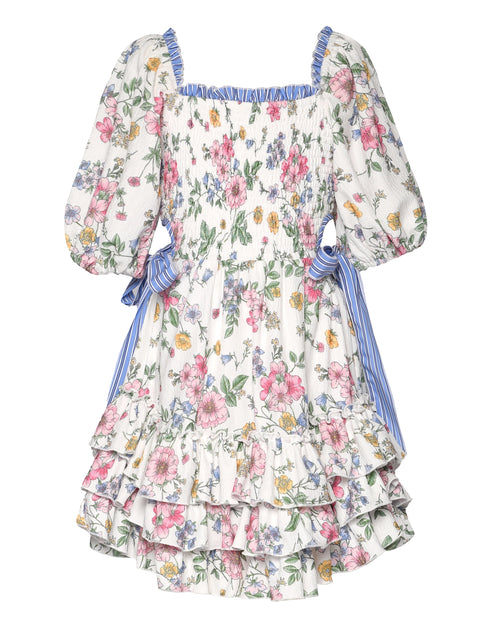 Striped Floral Dress w/ Side Cutouts