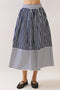 Striped Self Tie Belt High Waist Midi Skirt