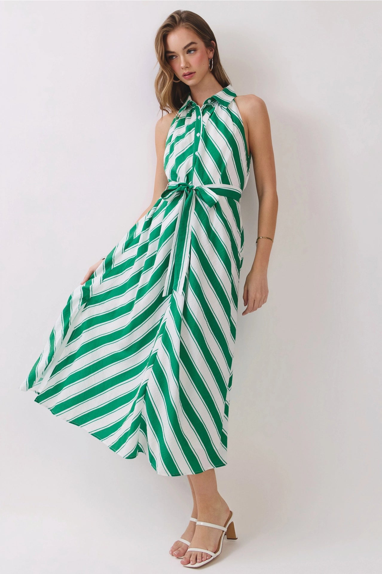 Striped Sleeveless Collared Midi Shirt Dress from TCEC exclusive at –  Urbanheer