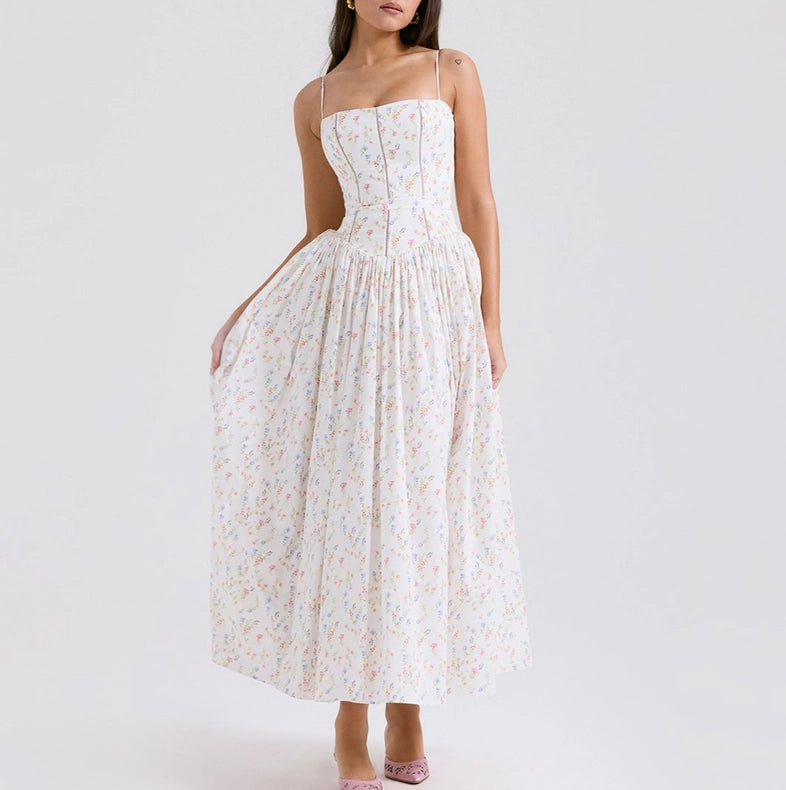 Summer Sexy Floral Print Cinched Waist Strap Maxi Dress) from Rosa Summer Sexy Floral Print Cinched Waist Strap Maxi Dress) from Rosa