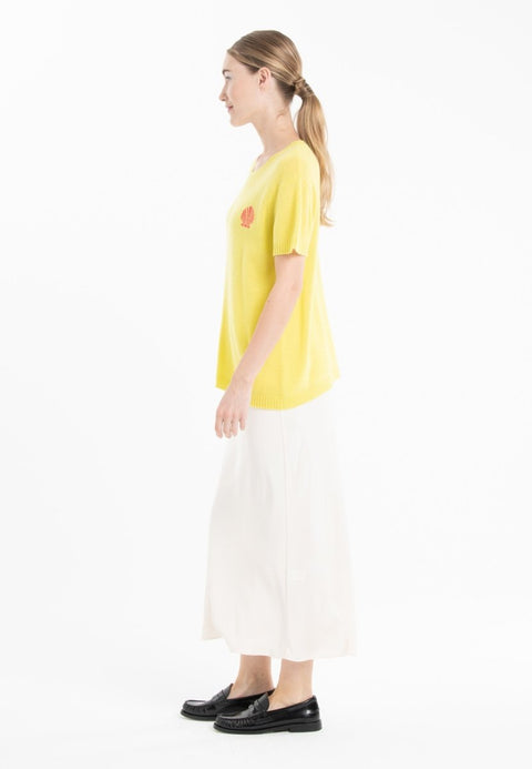T-shirt col rond en cachemire jaune fluo brodé femme - KELLY 15-col rond femme-Studio Cashmere8-S-M-SC8-01096-jaune fluo/imprimé-Urbanheer