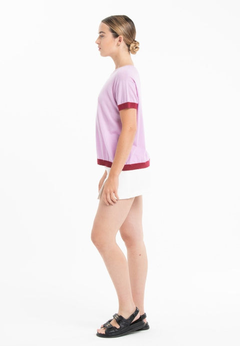 T-shirt col rond ultrafin cachemire et laine lavande/ rouge femme - KELLY 1-col rond femme-Studio Cashmere8-S-M-SC8-01009-lavande/rouge-Urbanheer
