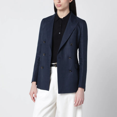 Tagliatore Navy blue double-breasted linen jacket