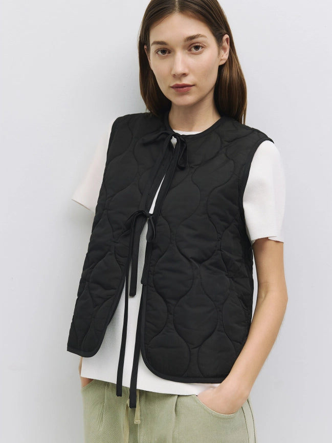 The Astrid Vest | Front Tie Puffer Vest BLACK from MOD REF