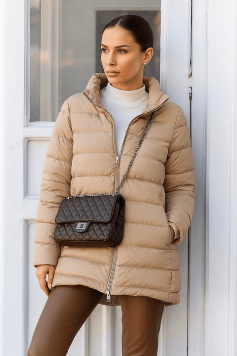 The Dorchester | Down Coat with Chunky Zipper | Taupe