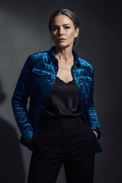 The Harrow Velour | Down Shirt | Indigo