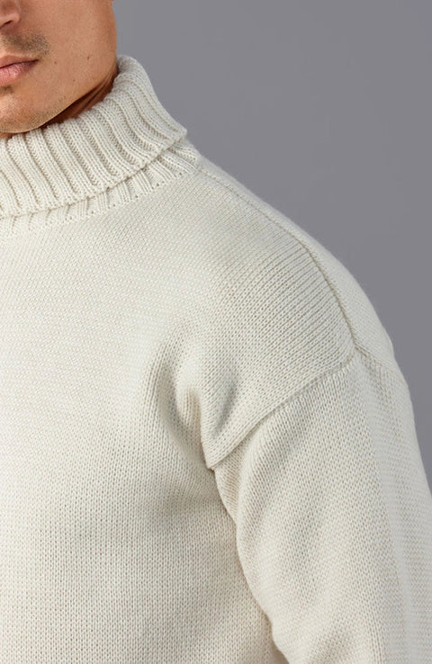 The Modern Submariner - Roll Neck Merino Wool Jumper Ecru-Jumper-Paul James Knitwear-XS-Ecru-Urbanheer