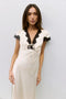 The Vivienne Dress | Lace Trim Satin Midi Dress