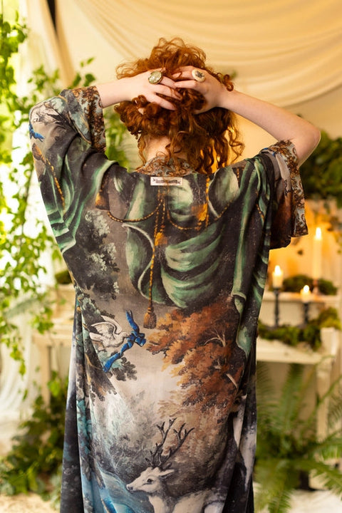Theatre of Dreams Long Duster Bamboo Kimono Robe with Deer-Kimono-Market of Stars-length 118cm width 78 cm-Urbanheer