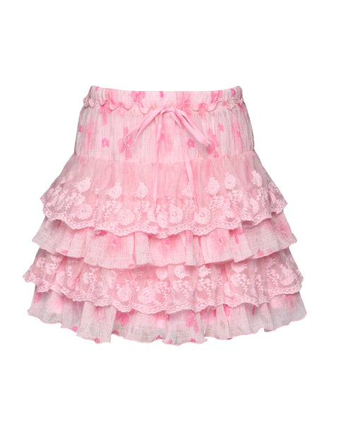 Tiered Print Skirt with Lace Detail