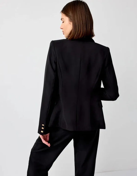 Timeless Fitted Double-Breasted Suit Jacket with Gold Buttons Black-Jacket-Attentif Paris-S-Black-Urbanheer