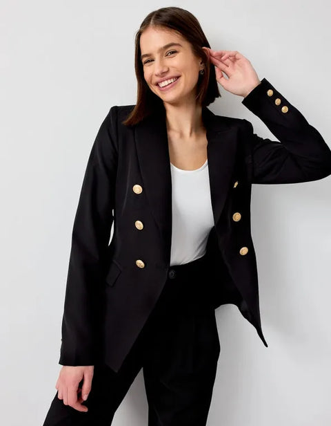 Timeless Fitted Double-Breasted Suit Jacket with Gold Buttons Black-Jacket-Attentif Paris-S-Black-Urbanheer