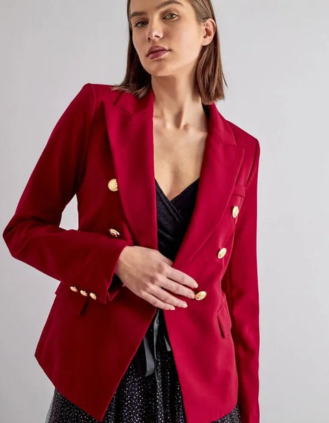 Timeless Fitted Double-Breasted Suit Jacket with Gold Buttons Burgundy-Jacket-Attentif Paris-S-burgundy-Urbanheer