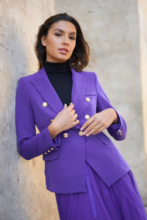 Timeless Fitted Double-Breasted Suit Jacket with Gold Buttons Violet-Jacket-Attentif Paris-S-Violet-Urbanheer