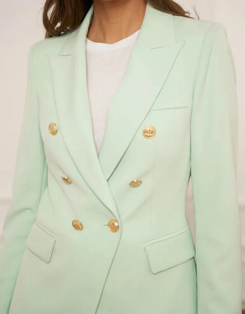 Timeless Fitted Double-Breasted Suit Jacket with Gold Buttons Water Green
